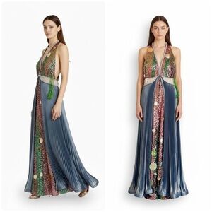 Statement Sequin Halter Jumpsuit w/Gown-Illusion Overlay & Paillette Pants Sz S